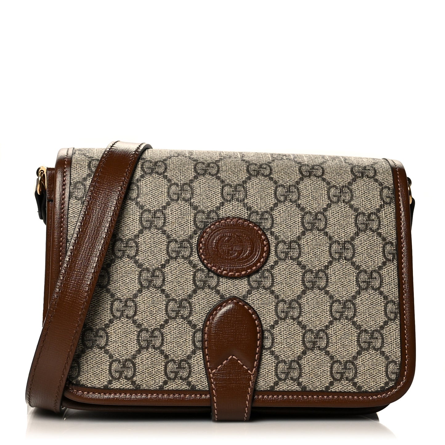 GG Supreme Monogram Azalea Calfskin Mini Retro Interlocking G Flap Shoulder Bag Beige Ebony Brown Sugar