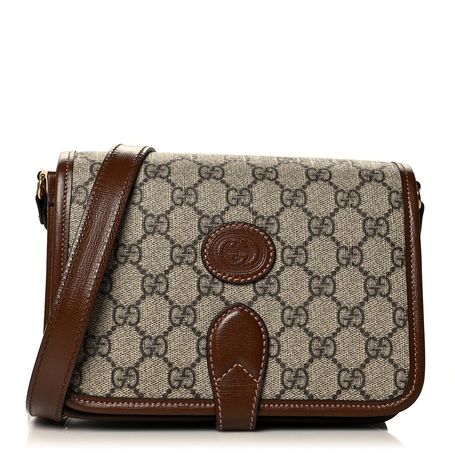 Gucci GG Supreme Monogram Azalea Calfskin Mini Retro Interlocking G Flap Shoulder Bag Beige Ebony Brown Sugar 1 of 11