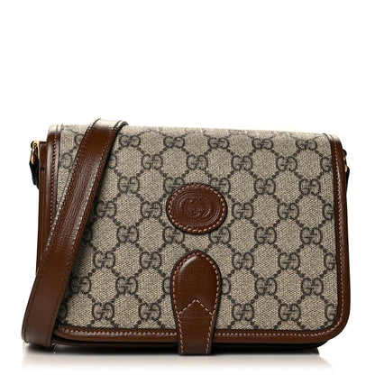 Gucci GG Supreme Monogram Azalea Calfskin Mini Retro Interlocking G Flap Shoulder Bag Beige Ebony Brown Sugar 1 of 11