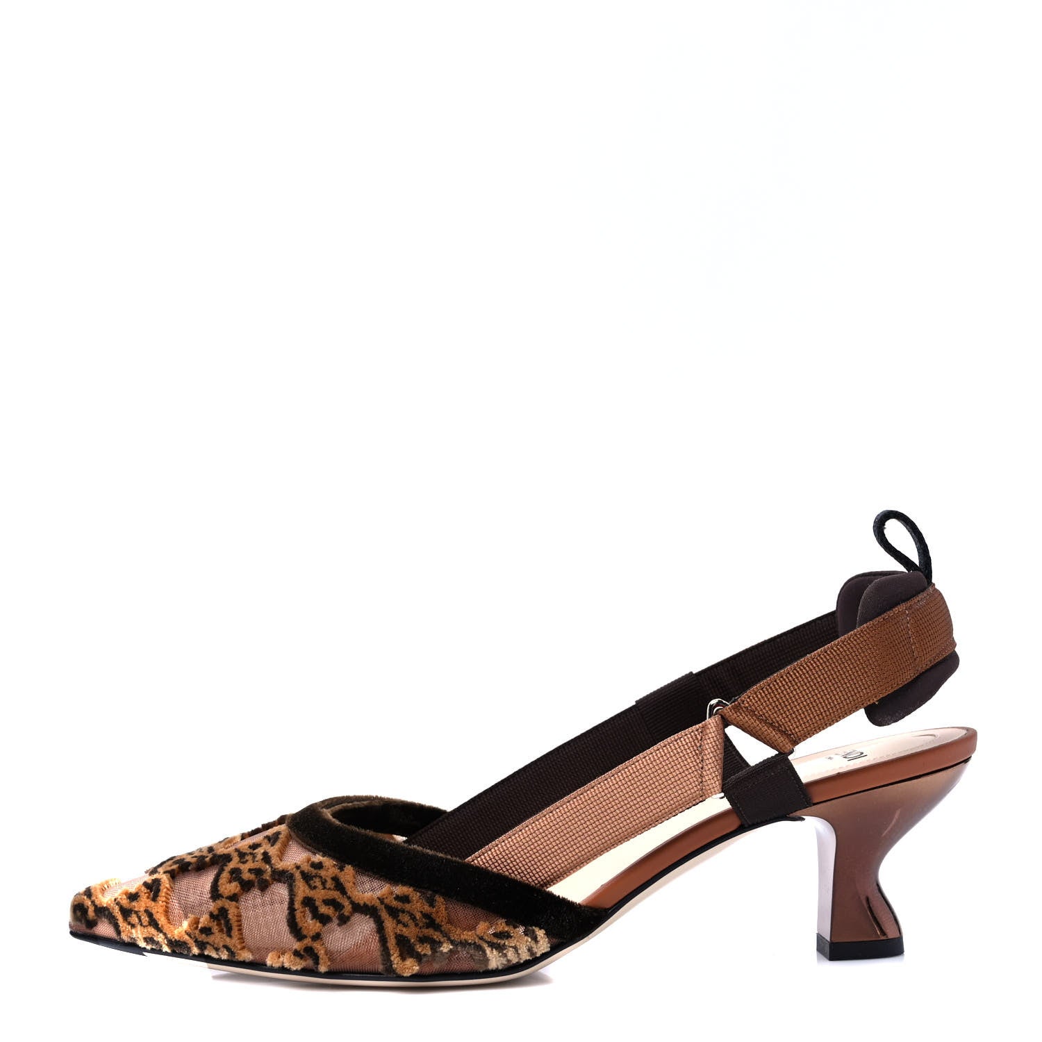 Fendi Mesh Velvet Karligraphy Colibri 55mm Slingback Pumps 38.5 Nocciola 1 of 7