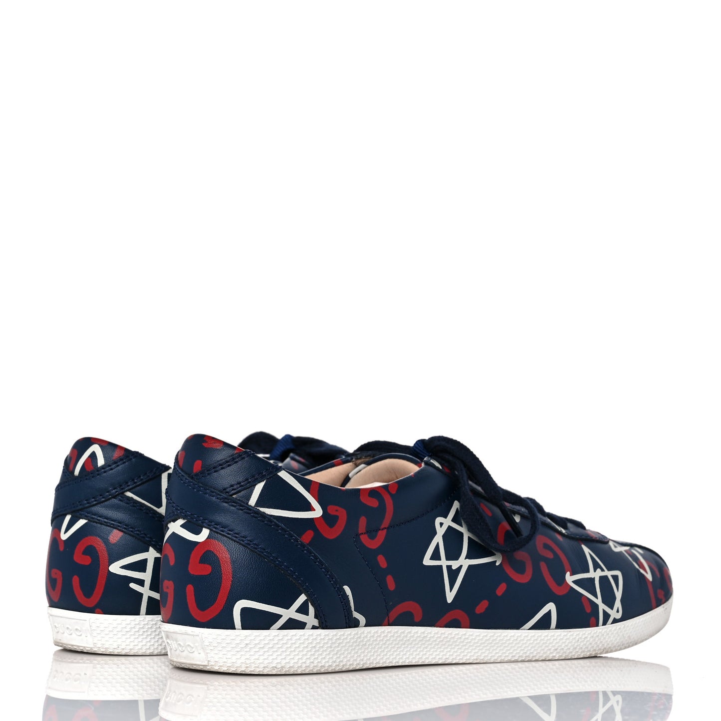Calfskin GucciGhost Print Womens Low Top Sneakers 38.5 Blue Agata Hibiscus Red