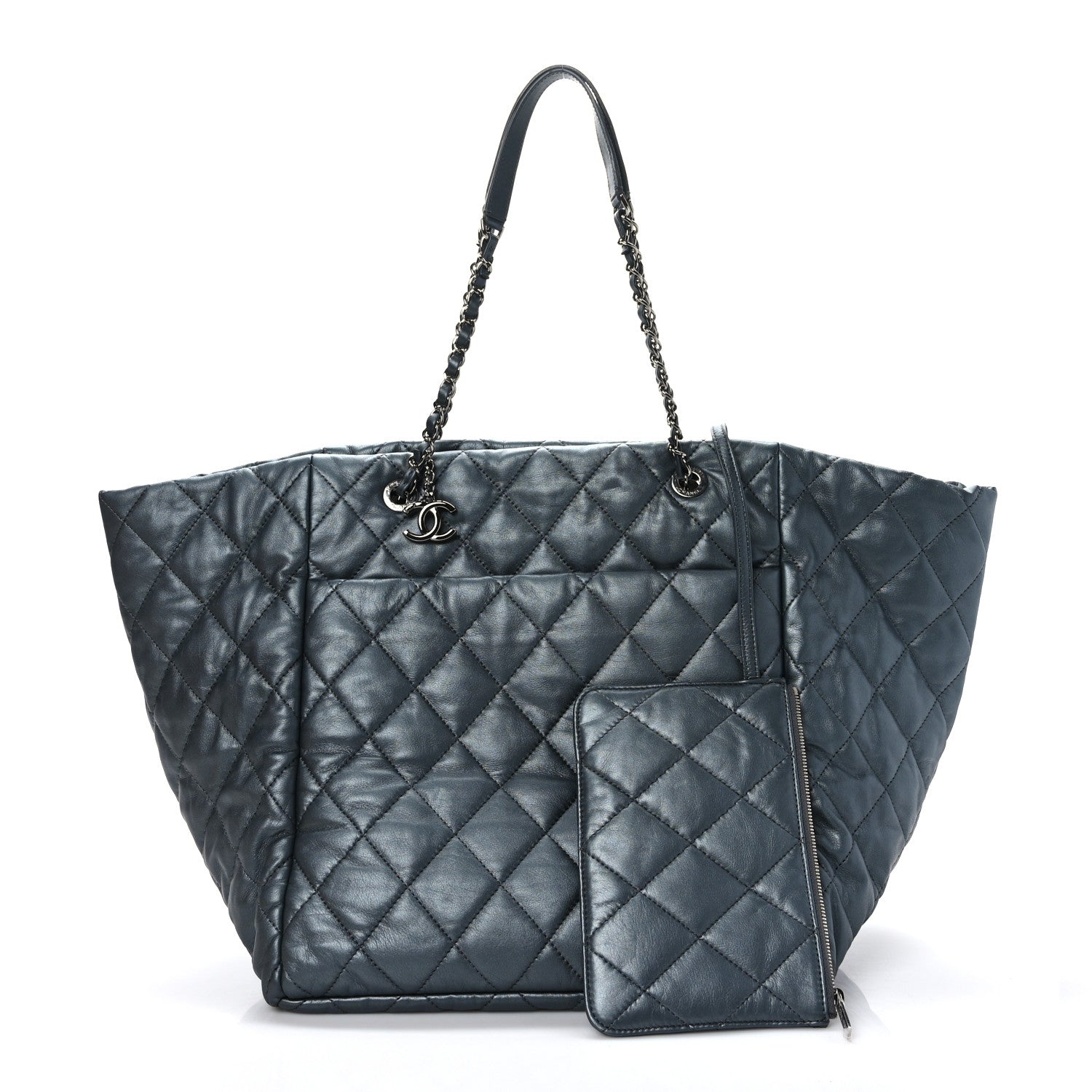 Chanel Metallic Lambskin Quilted Large Week End on Mars Tote Dark Grey 3 of 11