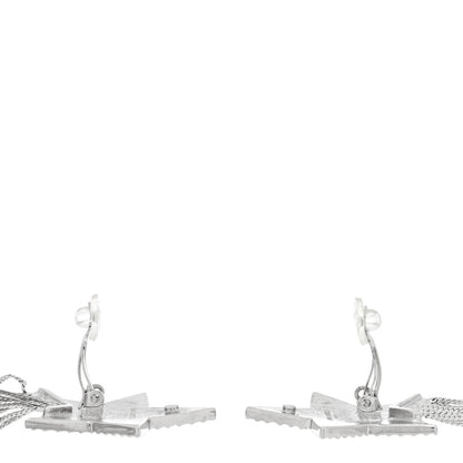 Saint Laurent Crystal Shooting Star Fringe Clip On Earrings Silver 3 of 4