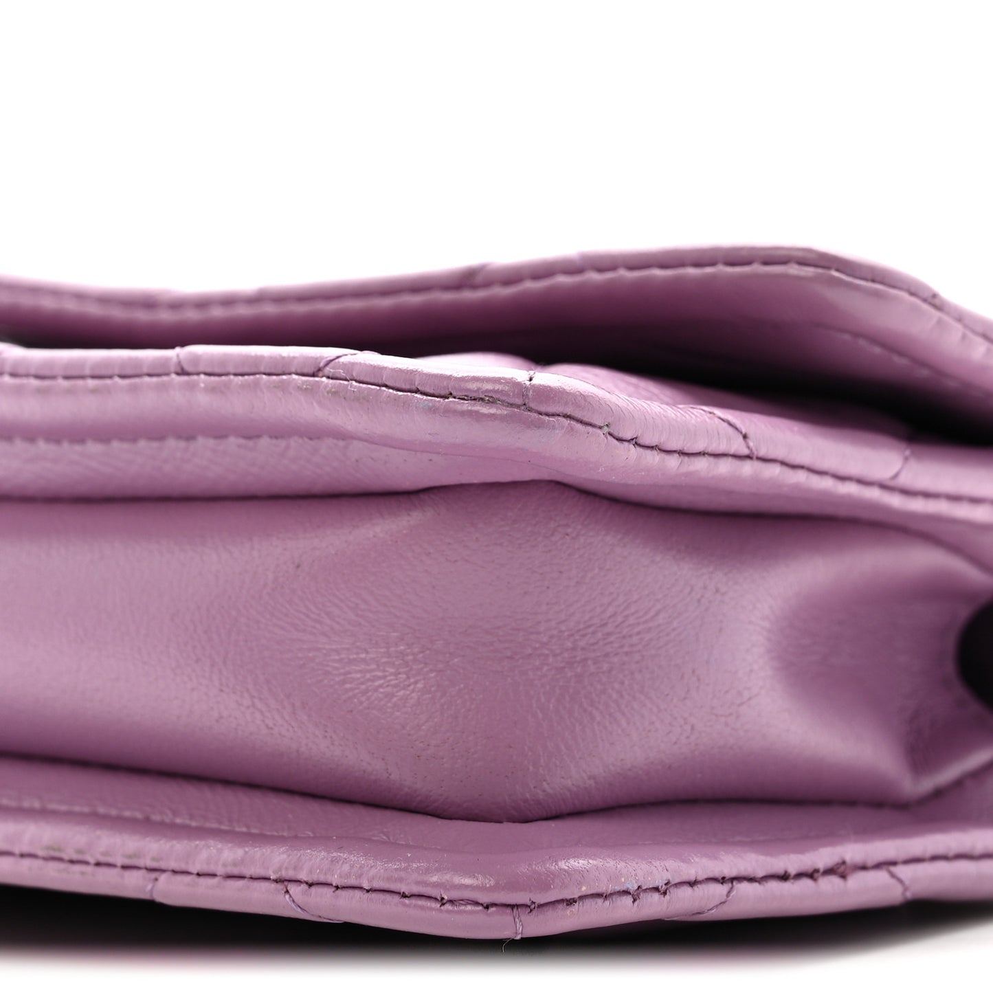 Shiny Lambskin Quilted Extra Mini Flap Purple