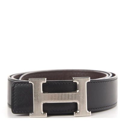 Hermes Box Togo Strie 32mm H Belt 90 Black Chocolate 1 of 6