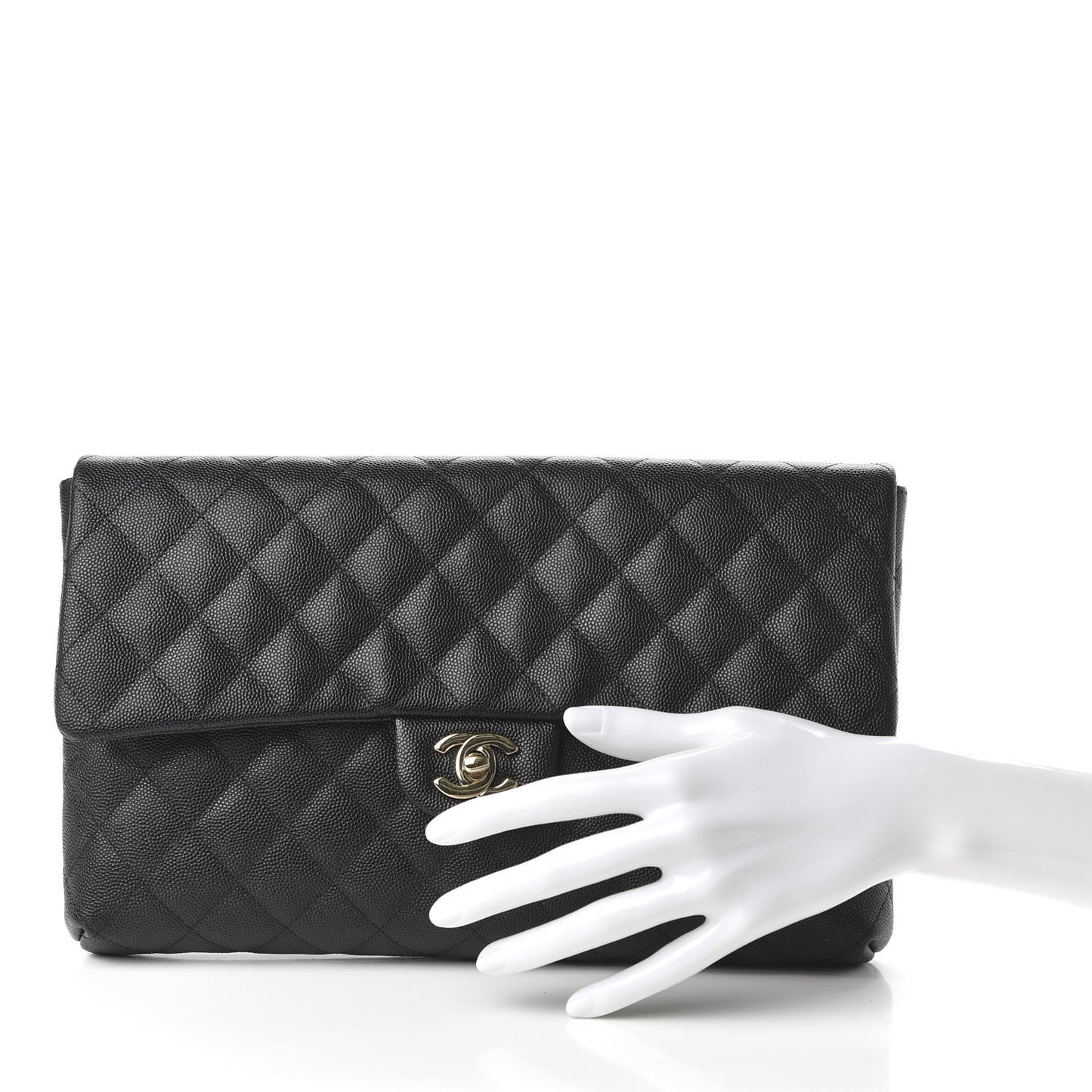Caviar Quilted Flap Clutch Black
