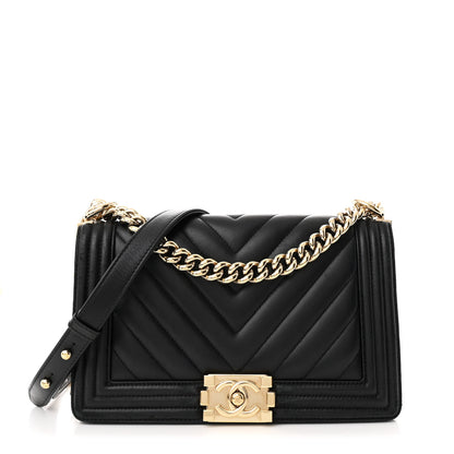 Chanel Lambskin Chevron Quilted Medium Boy Flap Black 1 of 11