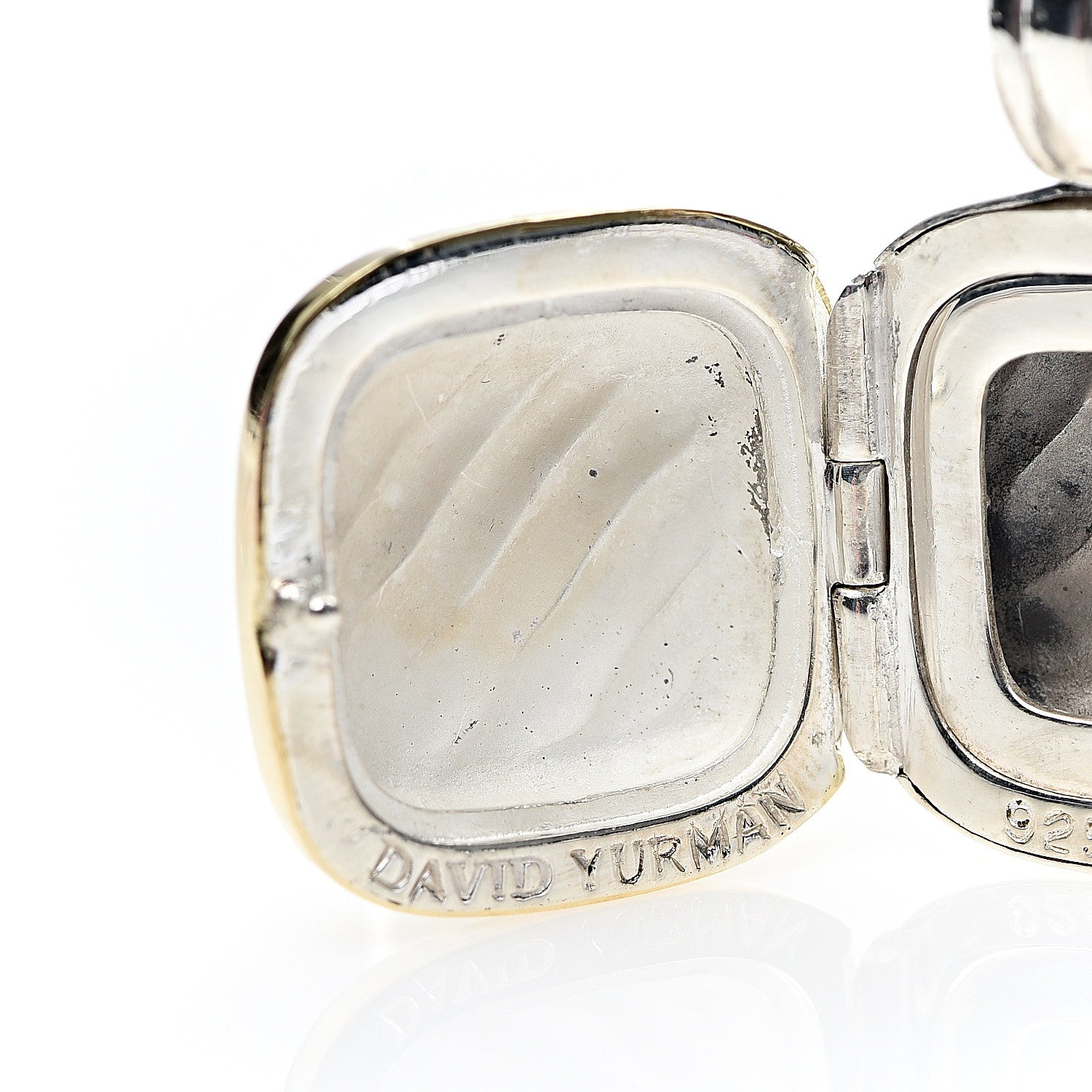 David Yurman Sterling Silver 18K Yellow Gold 16mm Sculpted Cable Locket Enhancer Pendant 5 of 5