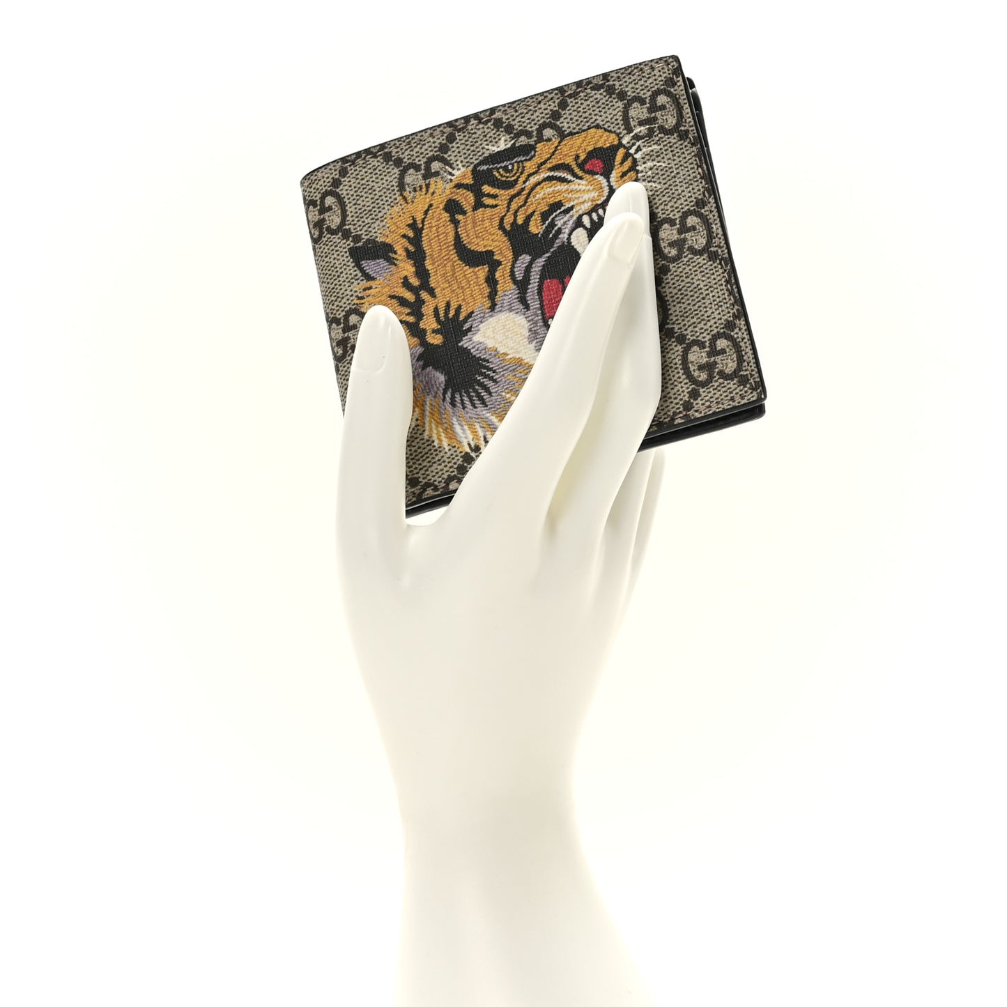 GG Supreme Monogram Selleria Calfskin Tiger Nice Bi-Fold Wallet Beige Ebony Multicolor Black