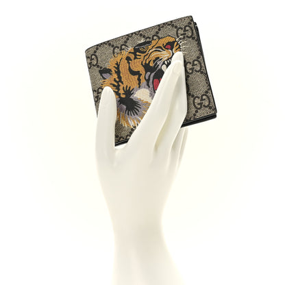 Gucci GG Supreme Monogram Selleria Calfskin Tiger Nice Bi-Fold Wallet Beige Ebony Multicolor Black 2 of 7