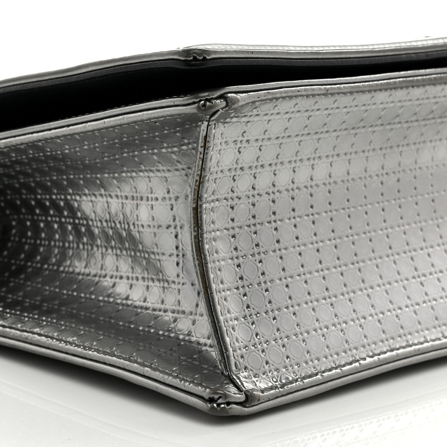 Christian Dior Metallic Patent Micro-Cannage Medium Diorama Flap Bag Silver 9 of 10