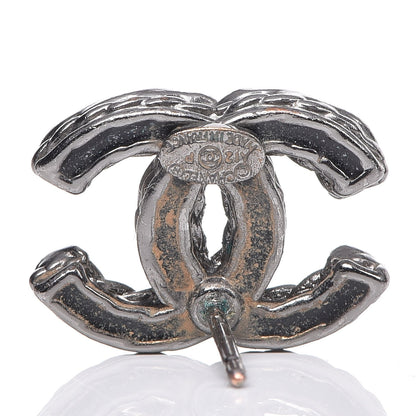 Chanel Ruthenium Crystal CC Earrings Silver Black 4 of 4