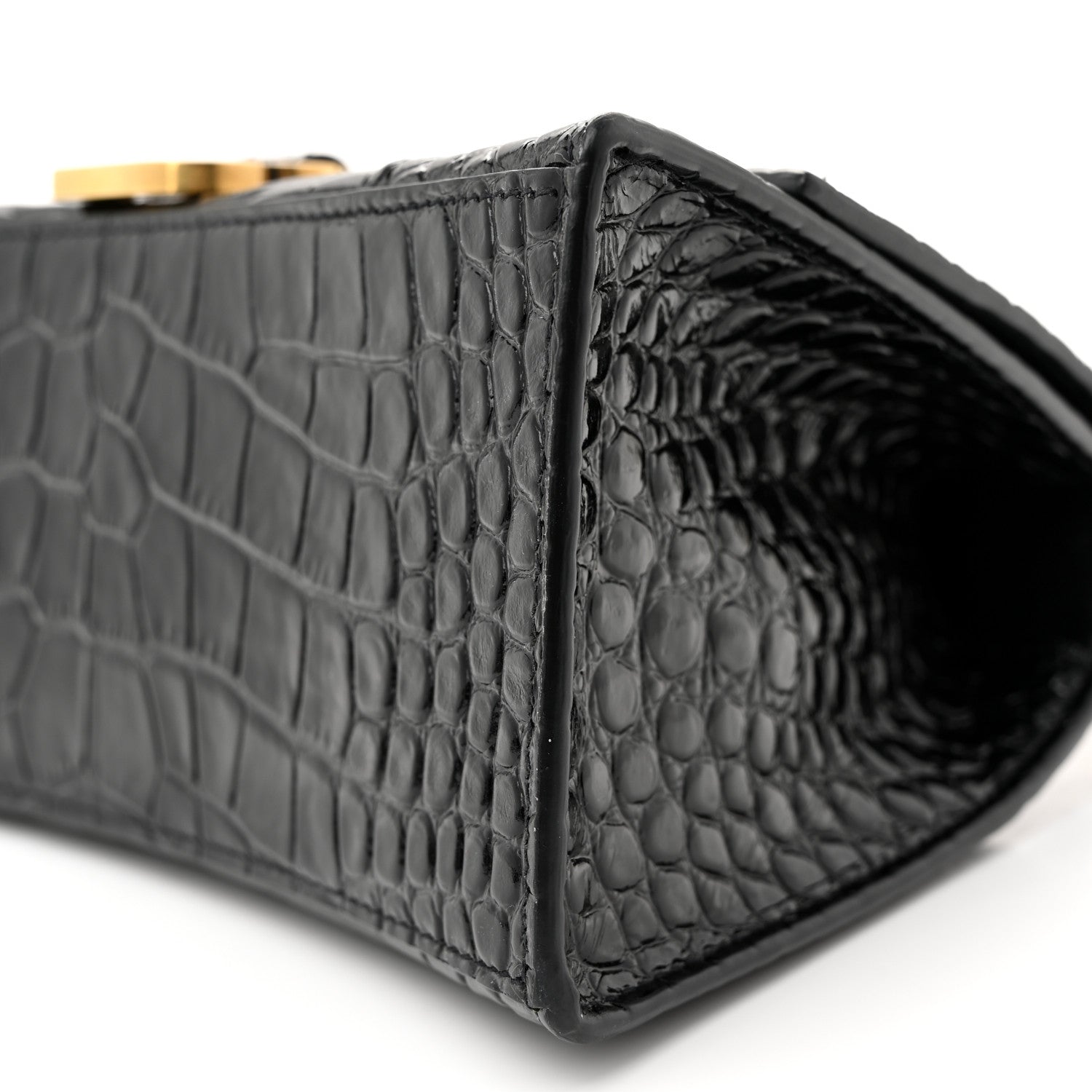 Balenciaga Shiny Calfskin Crocodile Embossed Small Hourglass Top Handle Bag Black 11 of 13