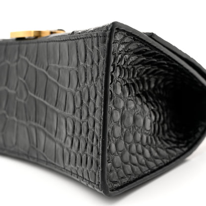Balenciaga Shiny Calfskin Crocodile Embossed Small Hourglass Top Handle Bag Black 11 of 13