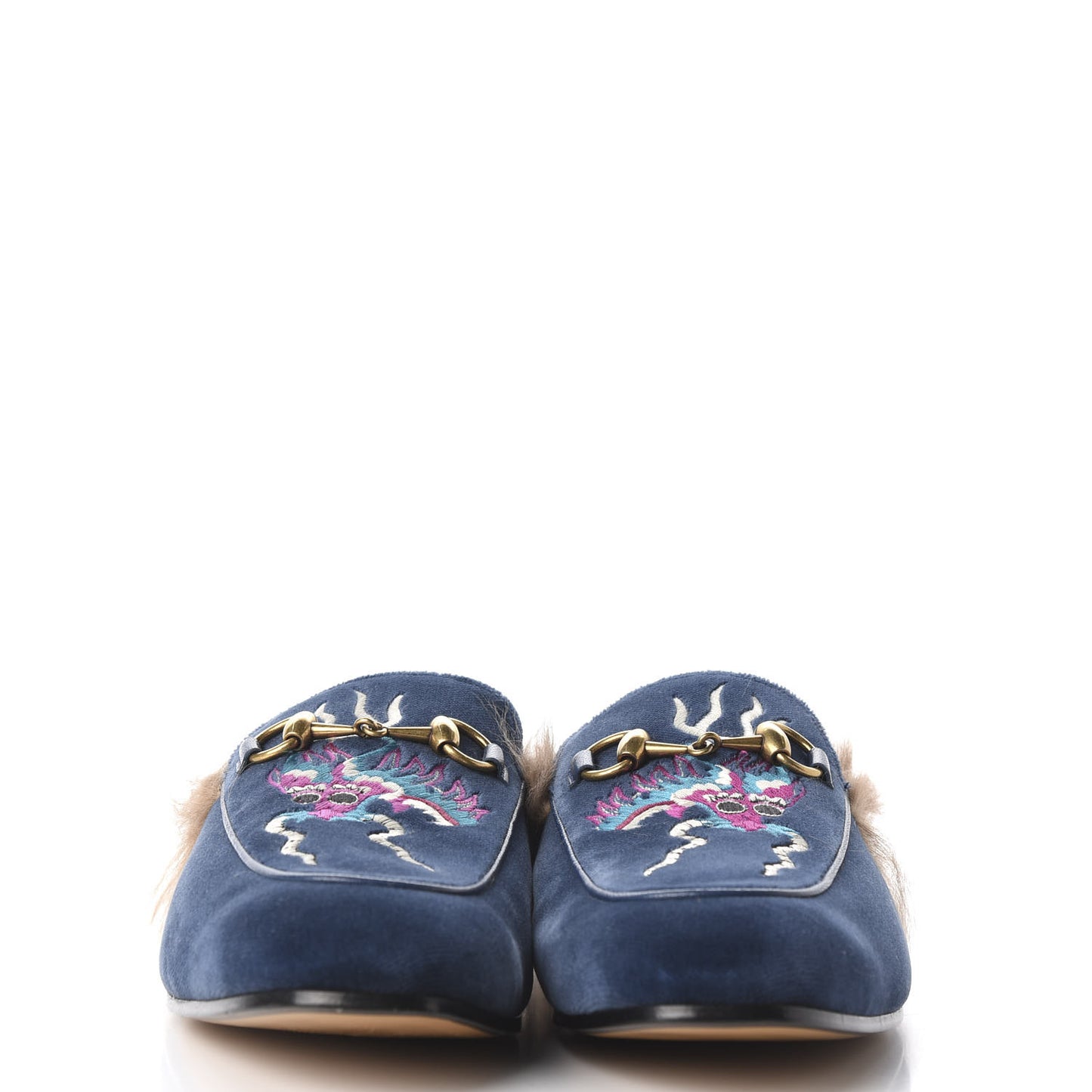 Velvet Fur Dragon Embroidered Mens Princetown Slippers 6 Zaffre Dark Zaffre