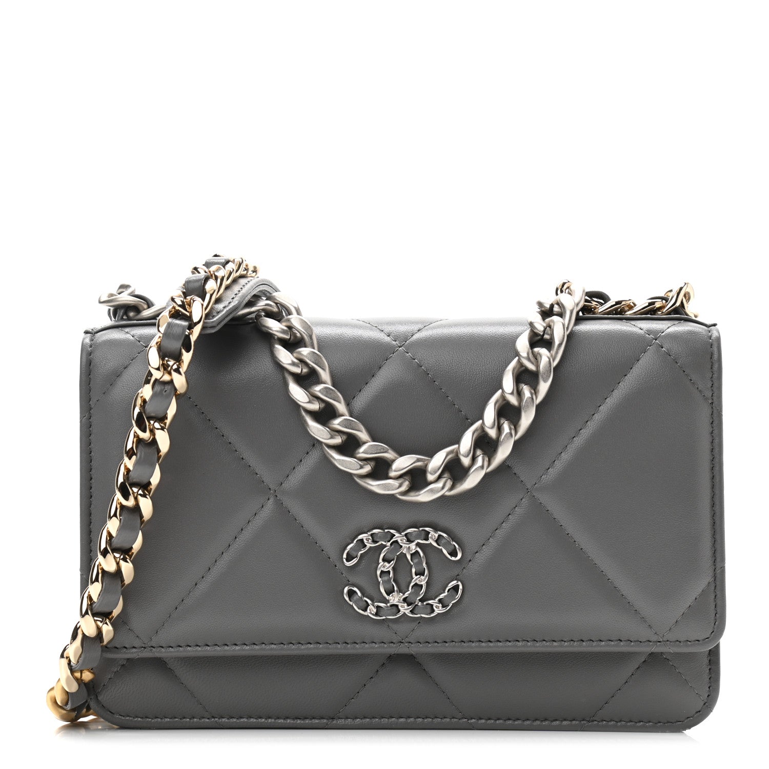 Chanel Lambskin Quilted Chanel 19 Wallet On Chain WOC Dark Grey 1 of 12