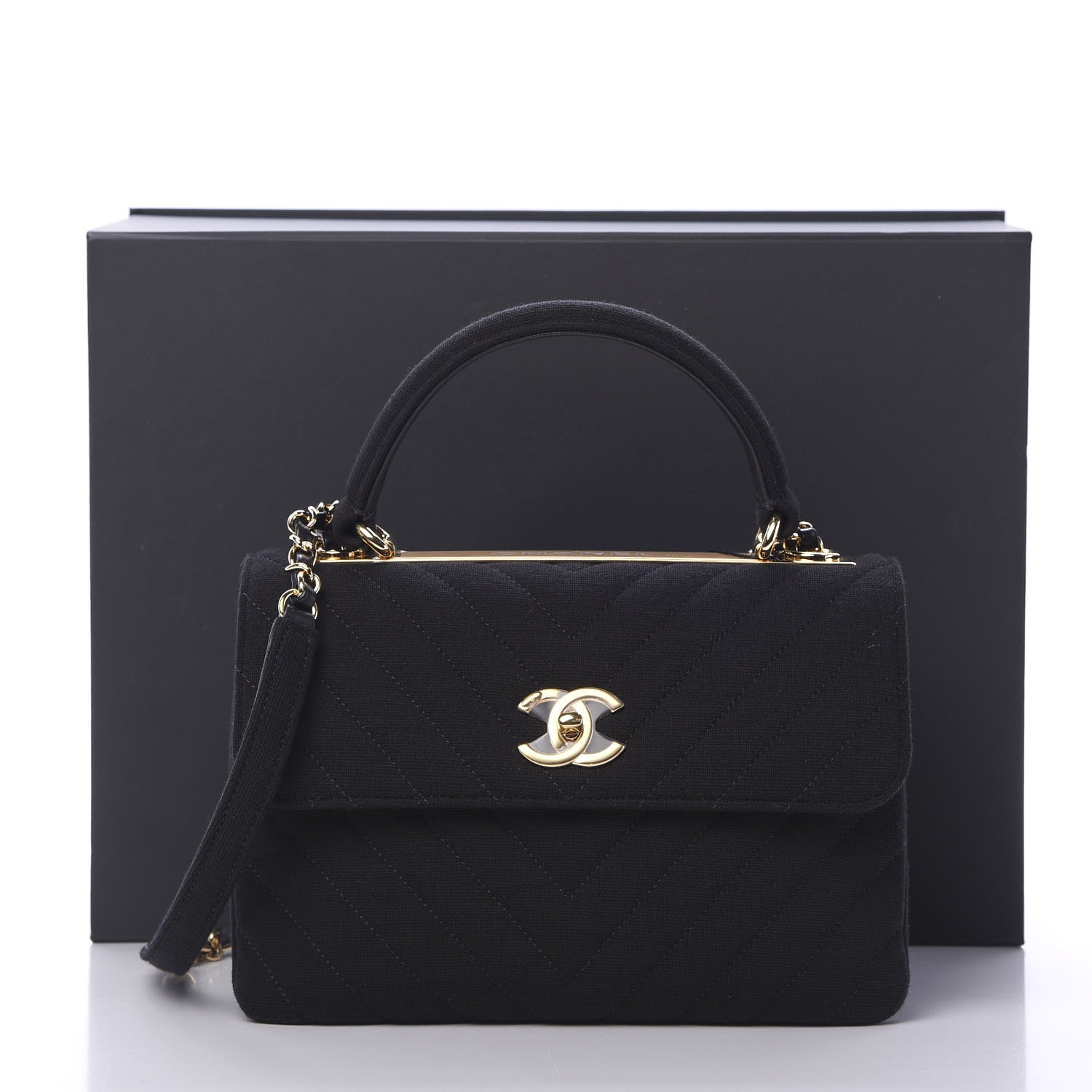 Chanel Jersey Chevron Quilted Small Trendy CC Dual Handle Flap Bag Black 10 of 10