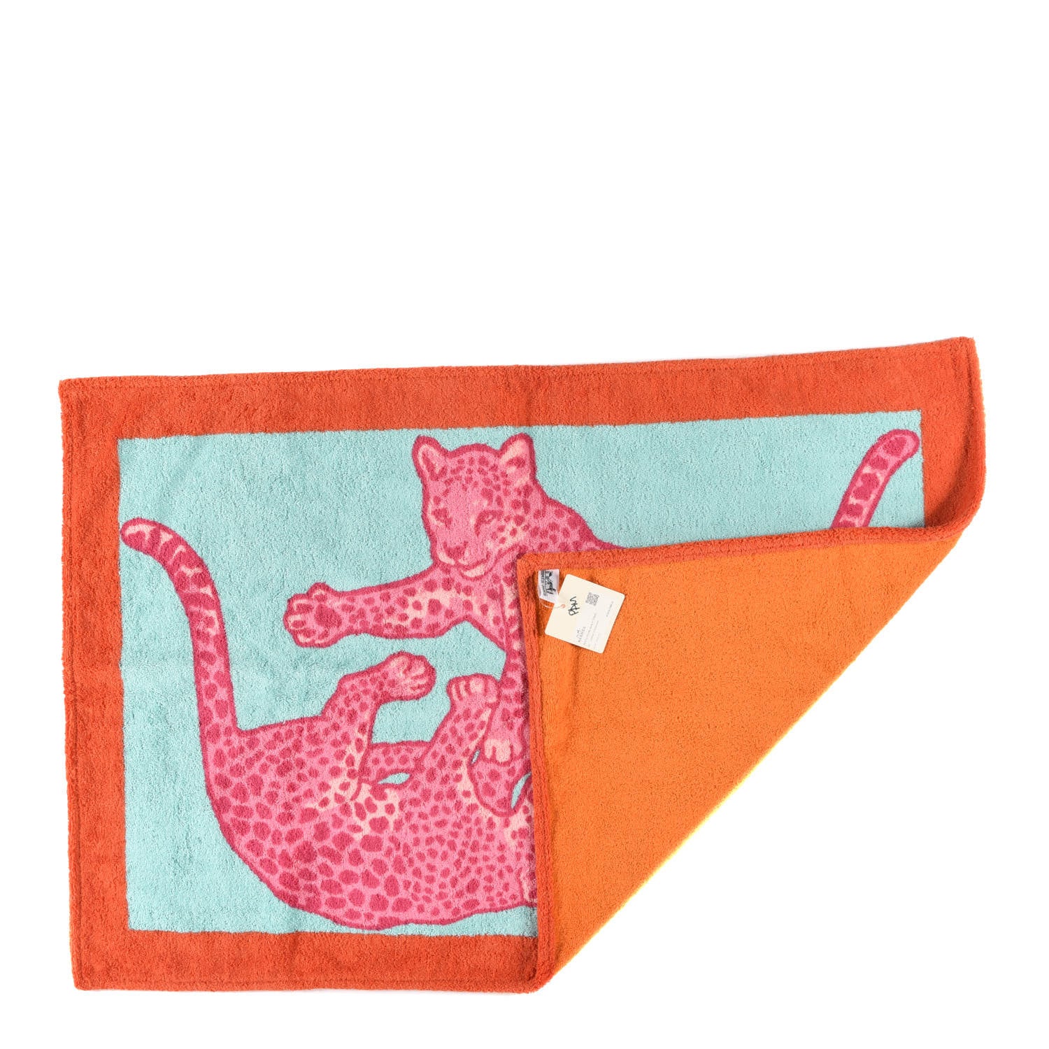 Hermes Cotton Terry Petits Felins Beach Towel Corail Turquoise 2 of 4