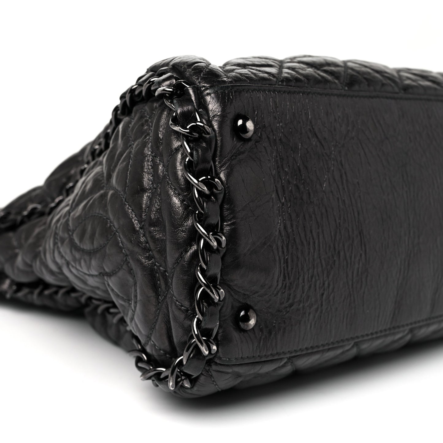 Metallic Calfskin Quilted Large Chain Me Hobo Dark Grey