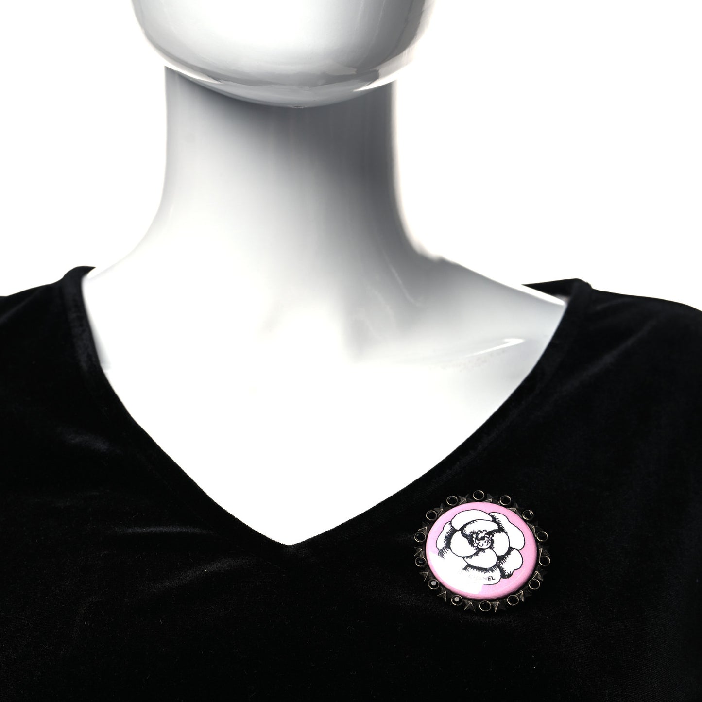 Enamel Camellia Brooch Black Pink