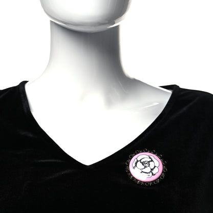 Chanel Enamel Camellia Brooch Black Pink 2 of 4