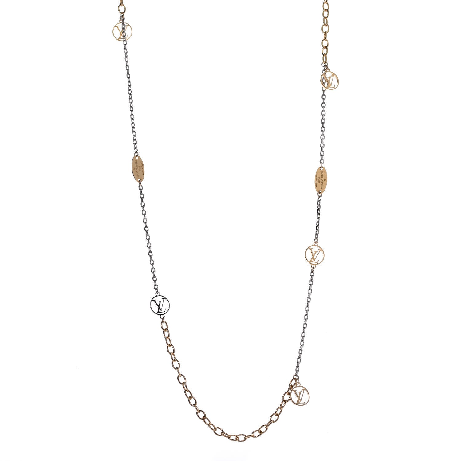 Louis Vuitton Logomania Sautoir Necklace Silver Gold 1 of 6