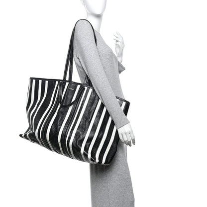 Balenciaga Agneau Arena Striped Patchwork East West Barbes Shopper Black White 2 of 12