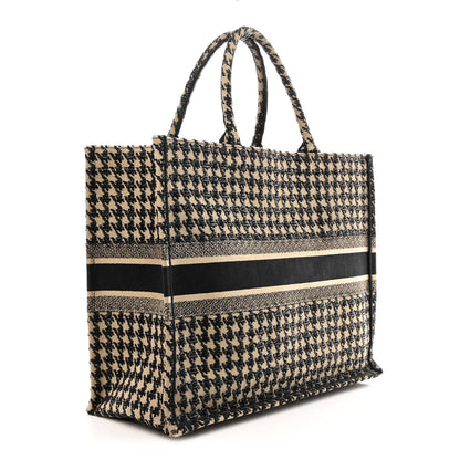 Christian Dior Canvas Houndstooth Embroidered Book Tote Beige Black 3 of 12