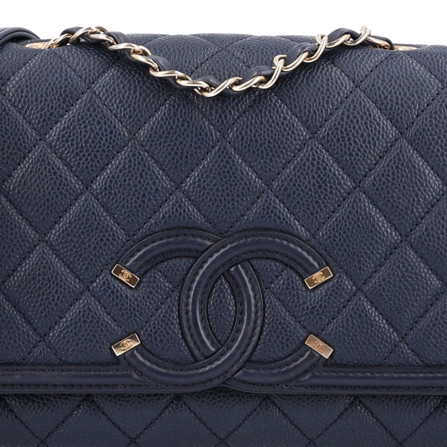 Caviar Quilted Medium CC Filigree Flap Navy