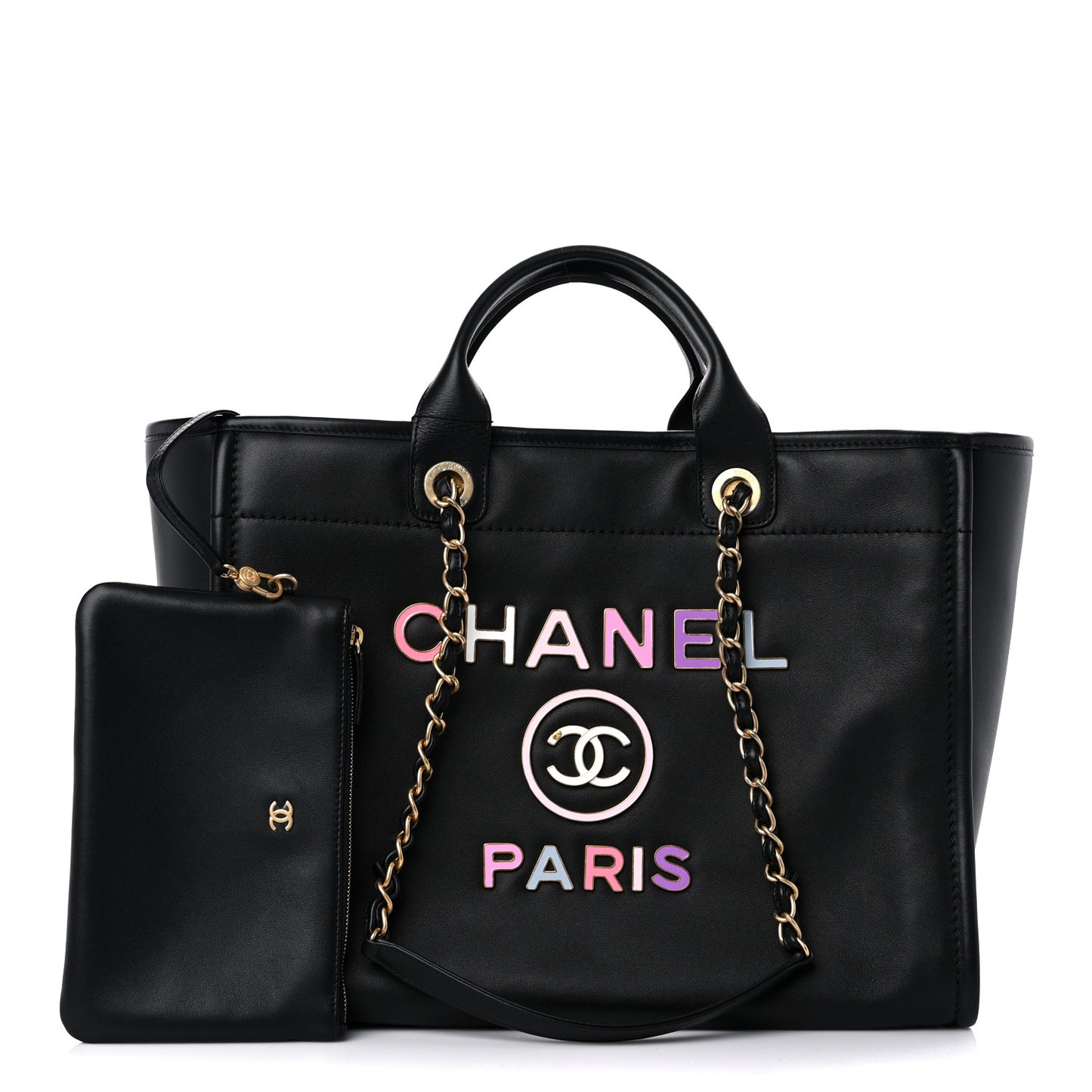 Calfskin Medium Deauville Tote Black Multicolor