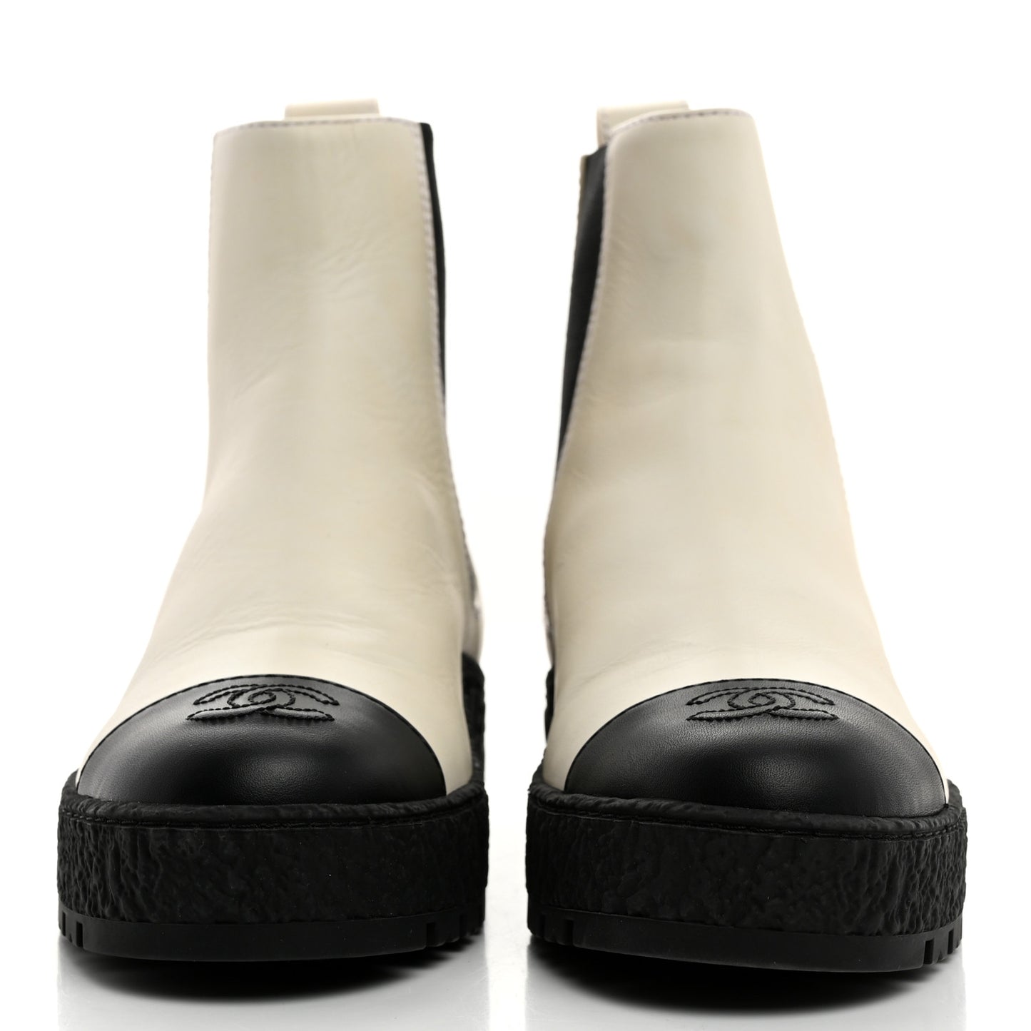 Calfskin Cap Toe CC Ankle Boots 38 White Black