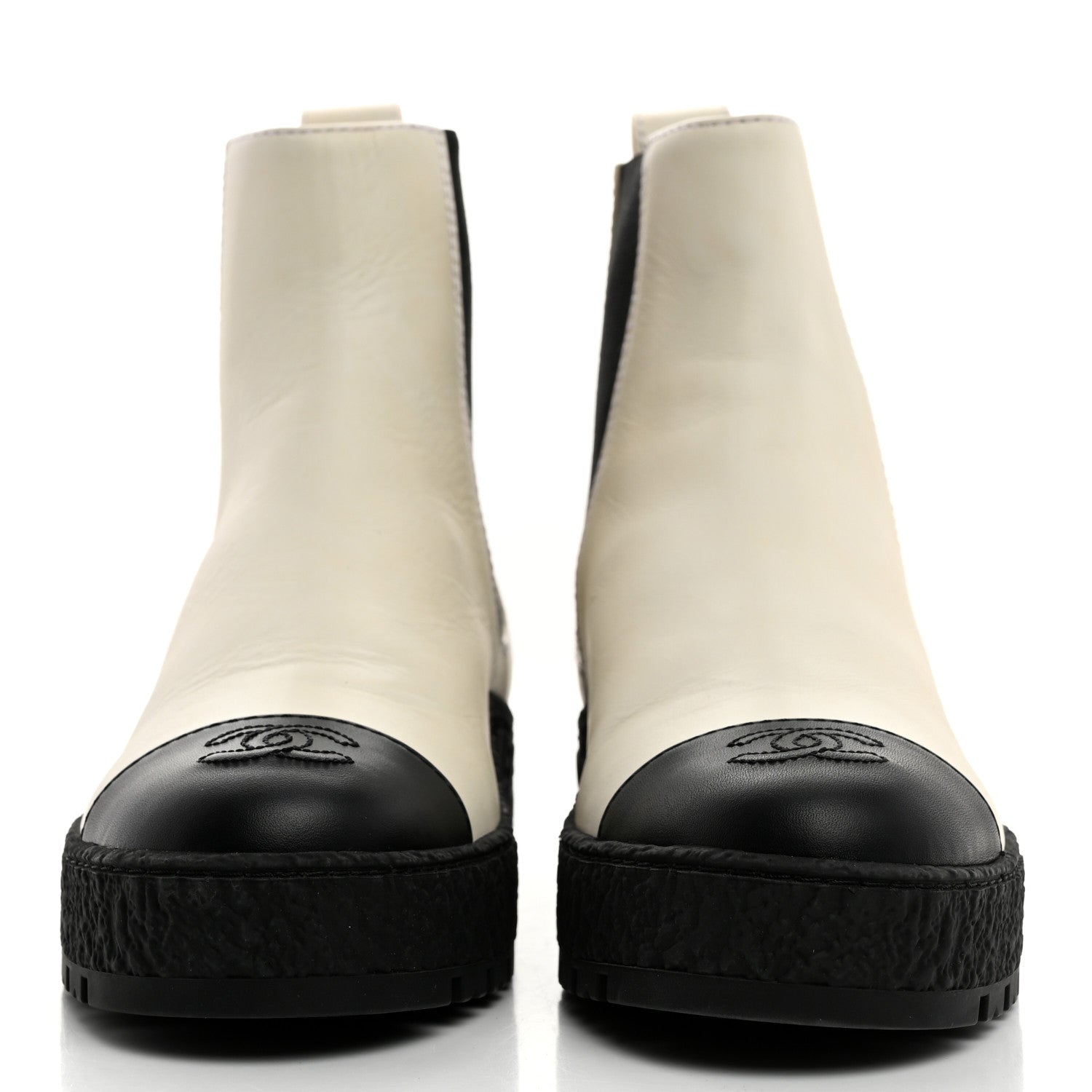 Chanel Calfskin Cap Toe CC Ankle Boots 38 White Black 2 of 9
