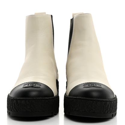 Chanel Calfskin Cap Toe CC Ankle Boots 38 White Black 2 of 9