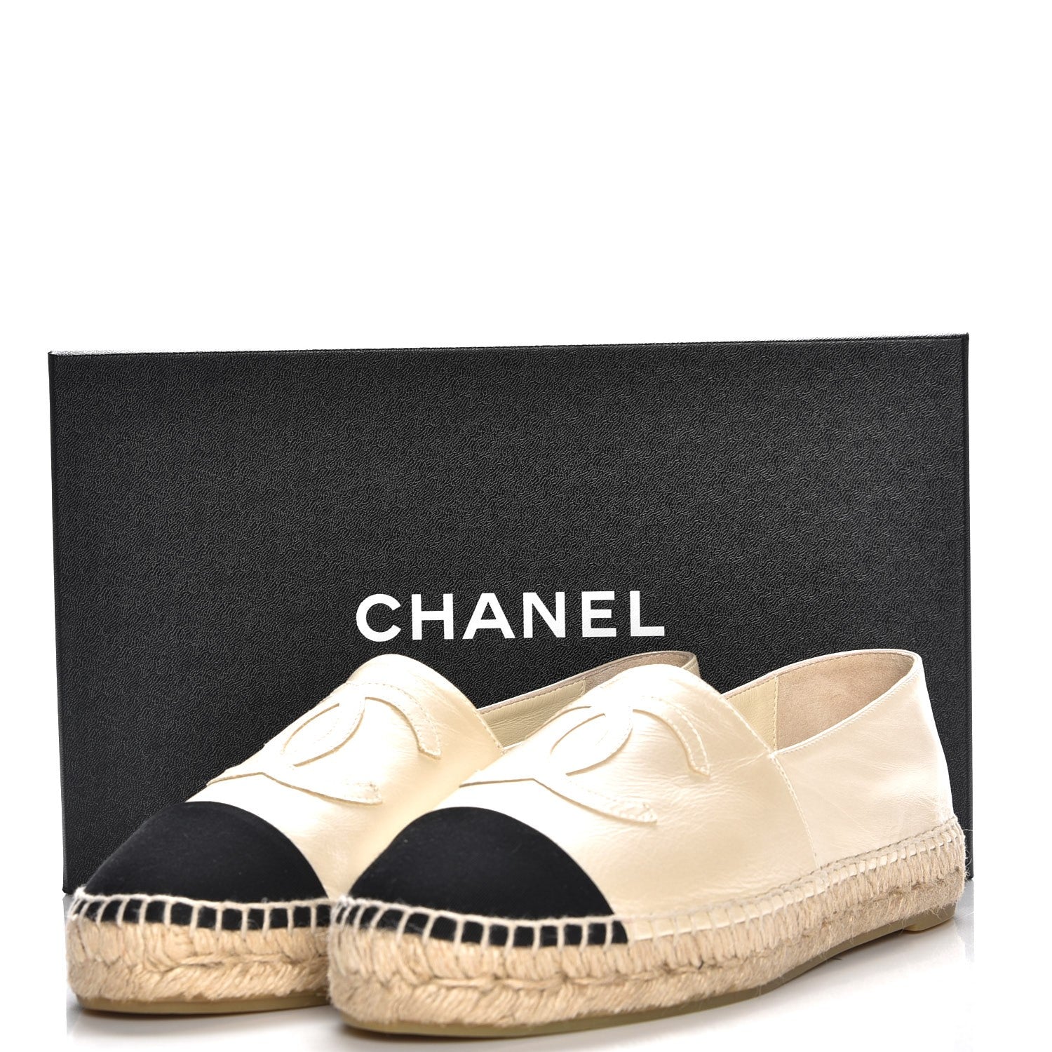 Chanel Calfskin Grosgrain CC Espadrilles 39 Ivory Black 10 of 10