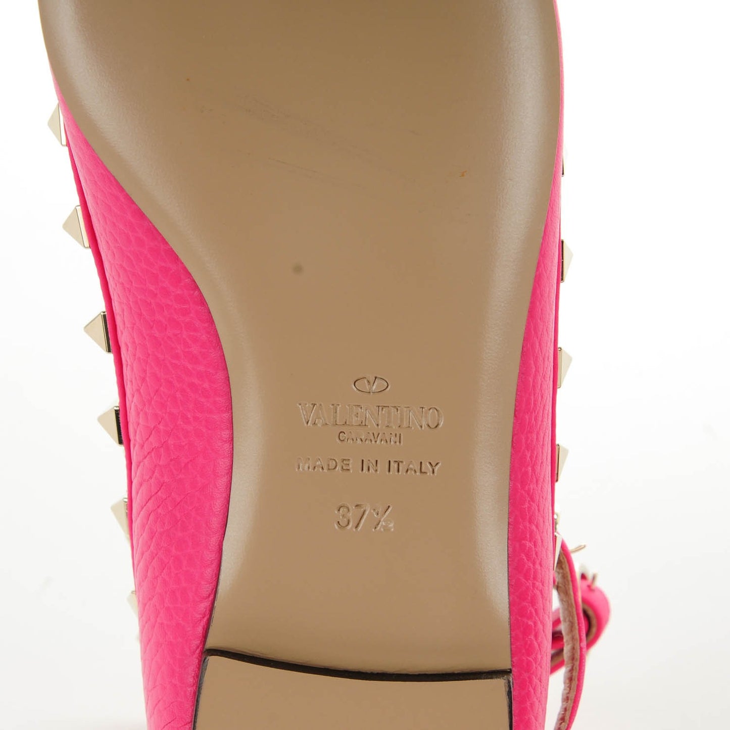 Pebbled Calfskin Rockstud Cage Ballerina Flats 37.5 Peony