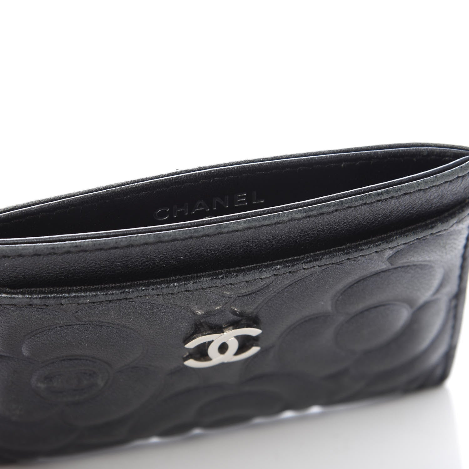 Chanel Lambskin Camellia Embossed Card Holder Black 12 of 13