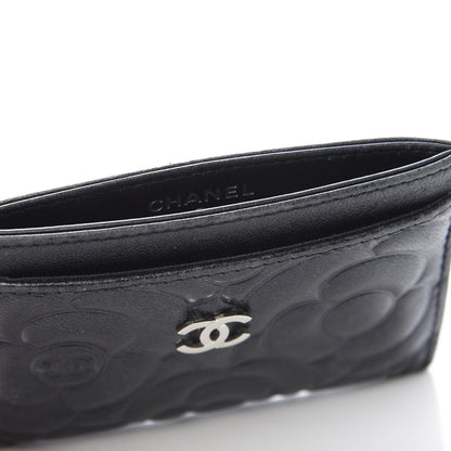 Chanel Lambskin Camellia Embossed Card Holder Black 12 of 13