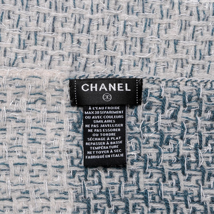 Chanel Cashmere CC Scarf White Blue 4 of 4
