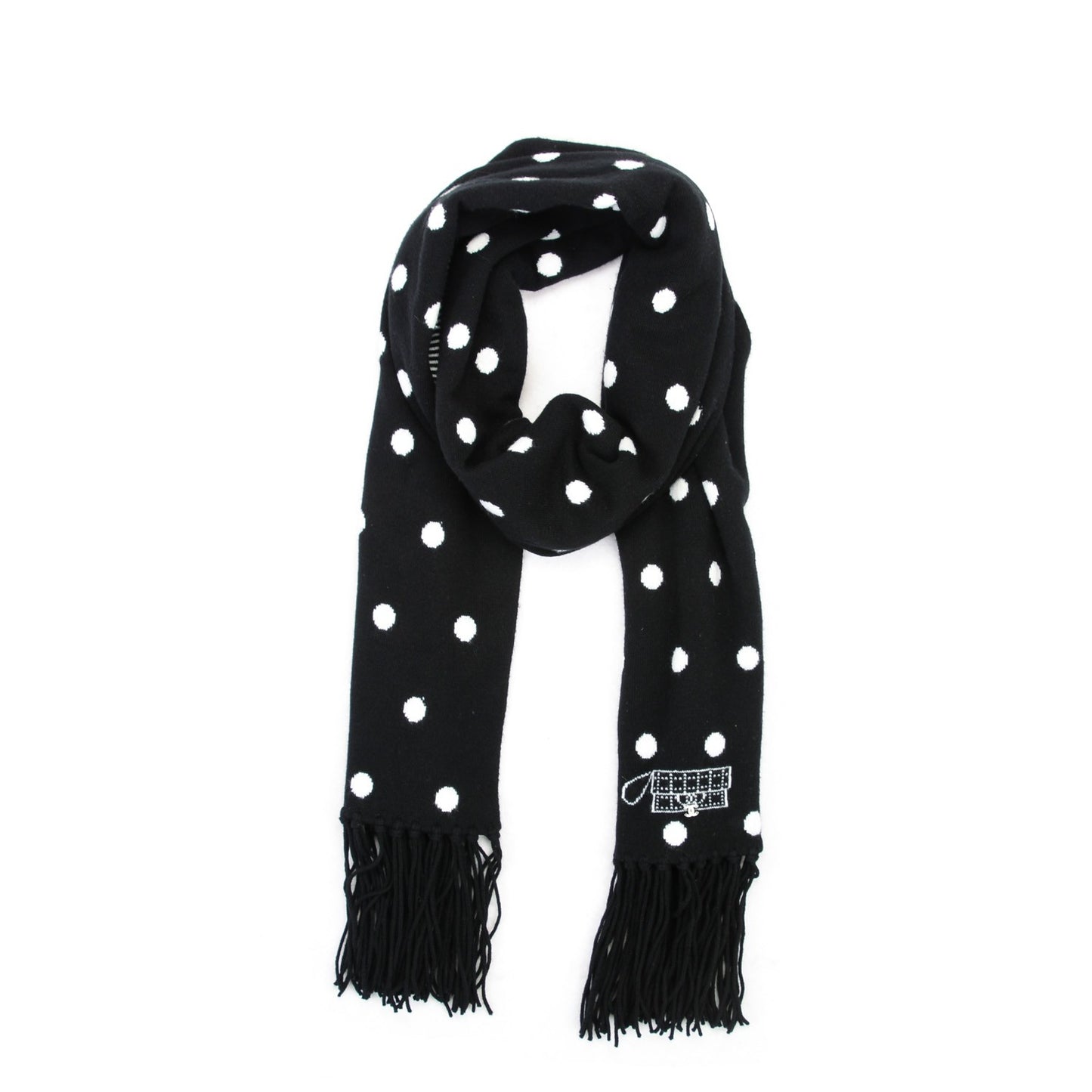 Cashmere Crystal CC Fringe Scarf Black White