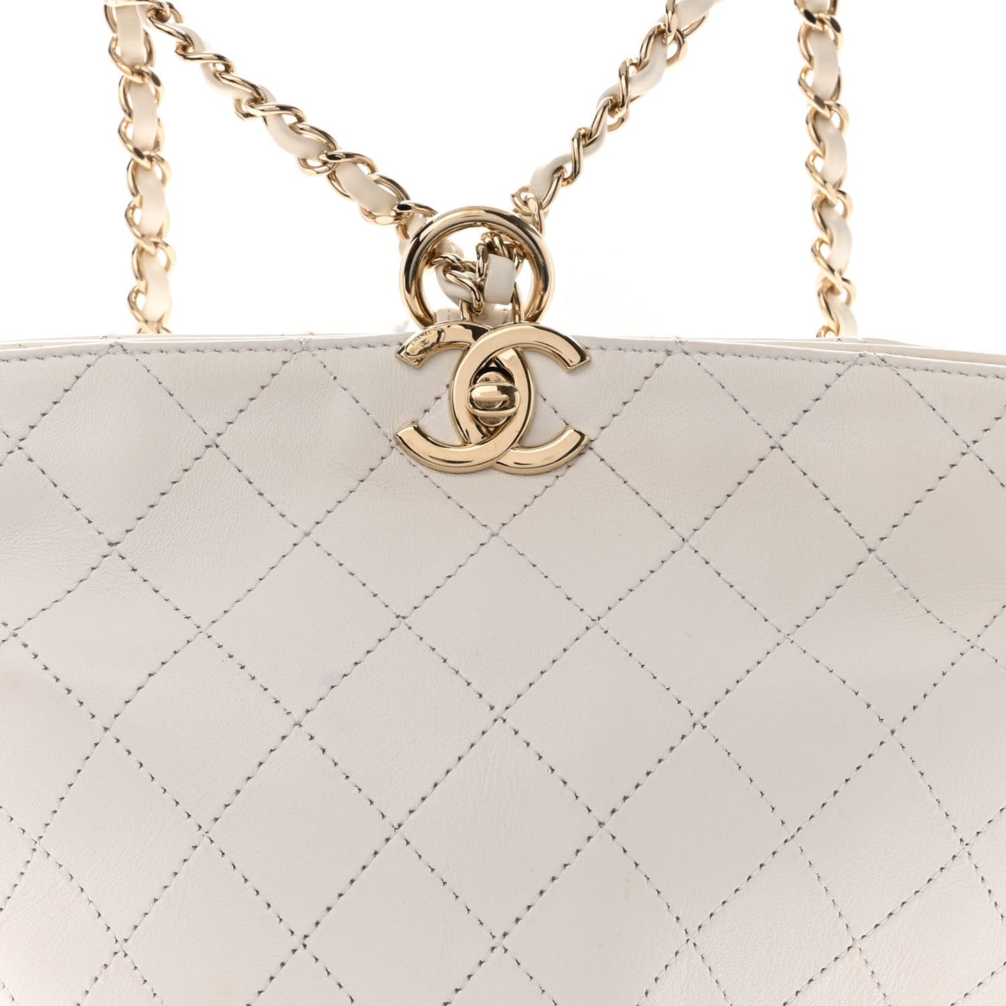 Lambskin Stitched CC Chain Backpack White