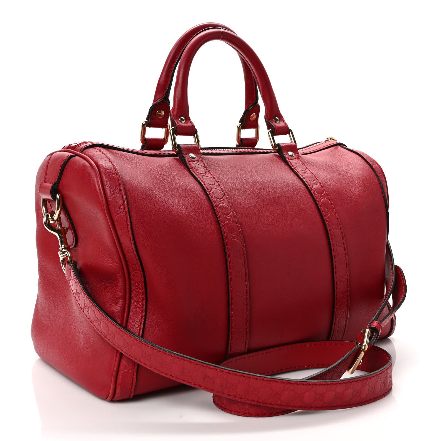 Gucci Calfskin Microguccissima Trim Medium Boston Raspberry Red 3 of 10