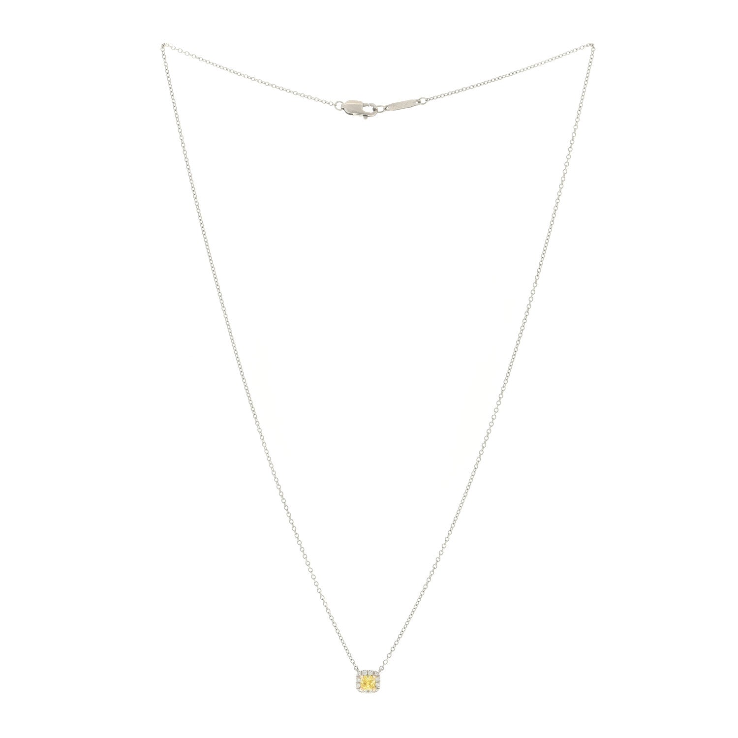 Tiffany Platinum 18K Yellow Gold Diamond Fancy Yellow Diamond .20ct Soleste Cushion Cut Halo Pendant Necklace 3 of 4