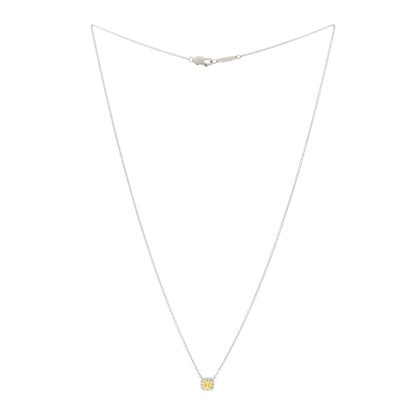 Tiffany Platinum 18K Yellow Gold Diamond Fancy Yellow Diamond .20ct Soleste Cushion Cut Halo Pendant Necklace 3 of 4
