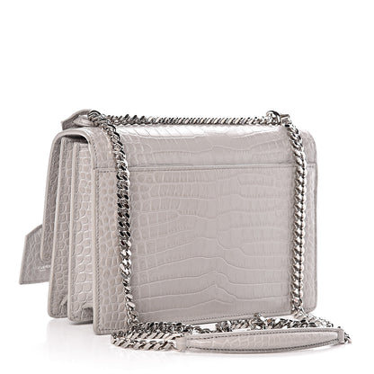 Saint Laurent Calfskin Crocodile Embossed Medium Monogram Sunset Mouse Grey 3 of 13