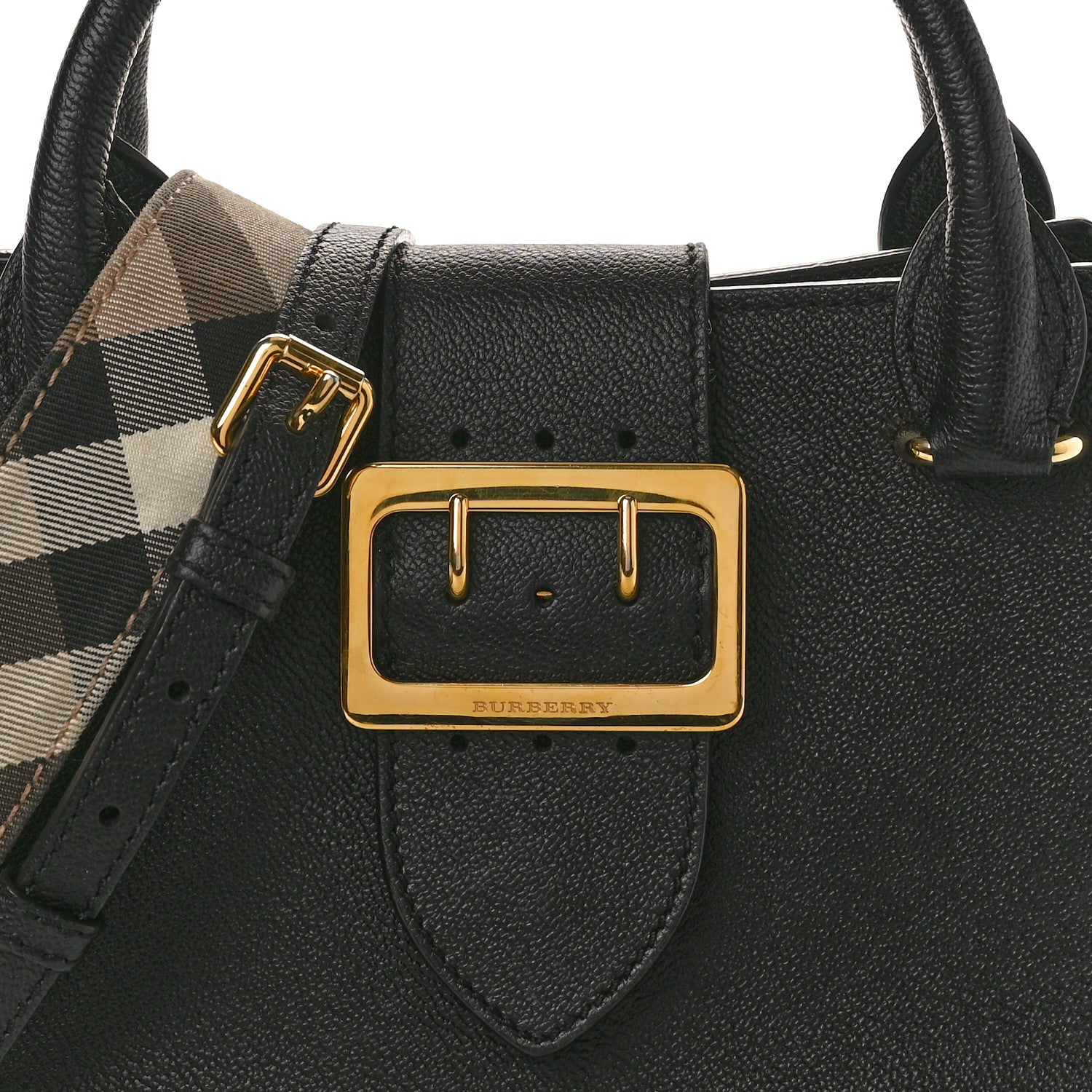 Burberry Soft Grain Calfskin Small Buckle Tote Black 8 of 13
