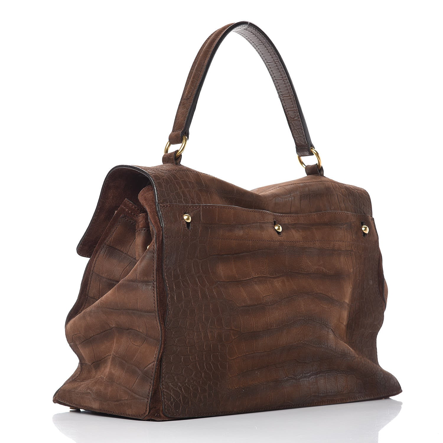 Saint Laurent Nubuck Crocodile Embossed Large Muse Two Brown 3 of 10