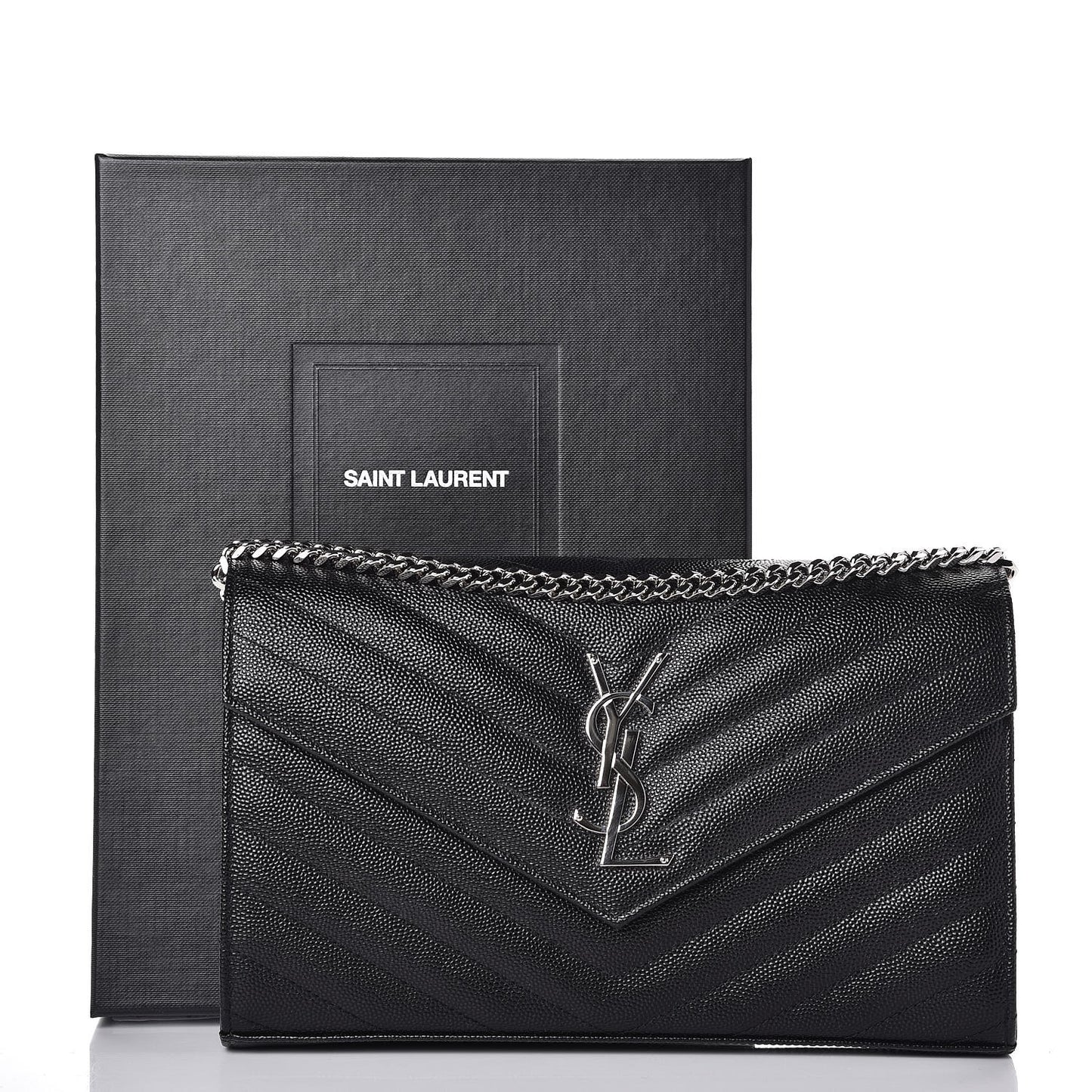 Grain De Poudre Matelasse Chevron Monogram Chain Wallet Black