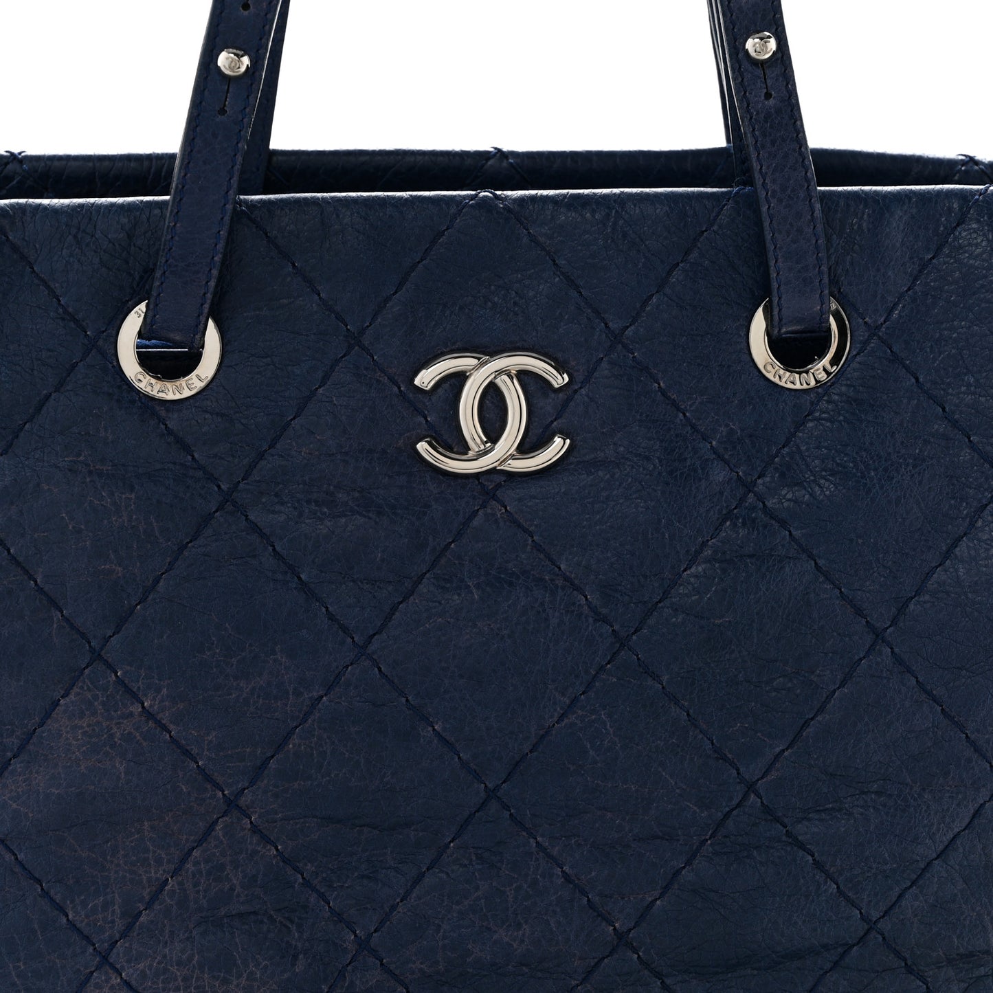 Glazed Calfskin Large On The Road Tote Dark Blue