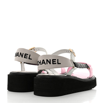 Chanel Lambskin Quilted CC Logo Platform Sandals 41 Black White Pink 4 of 9