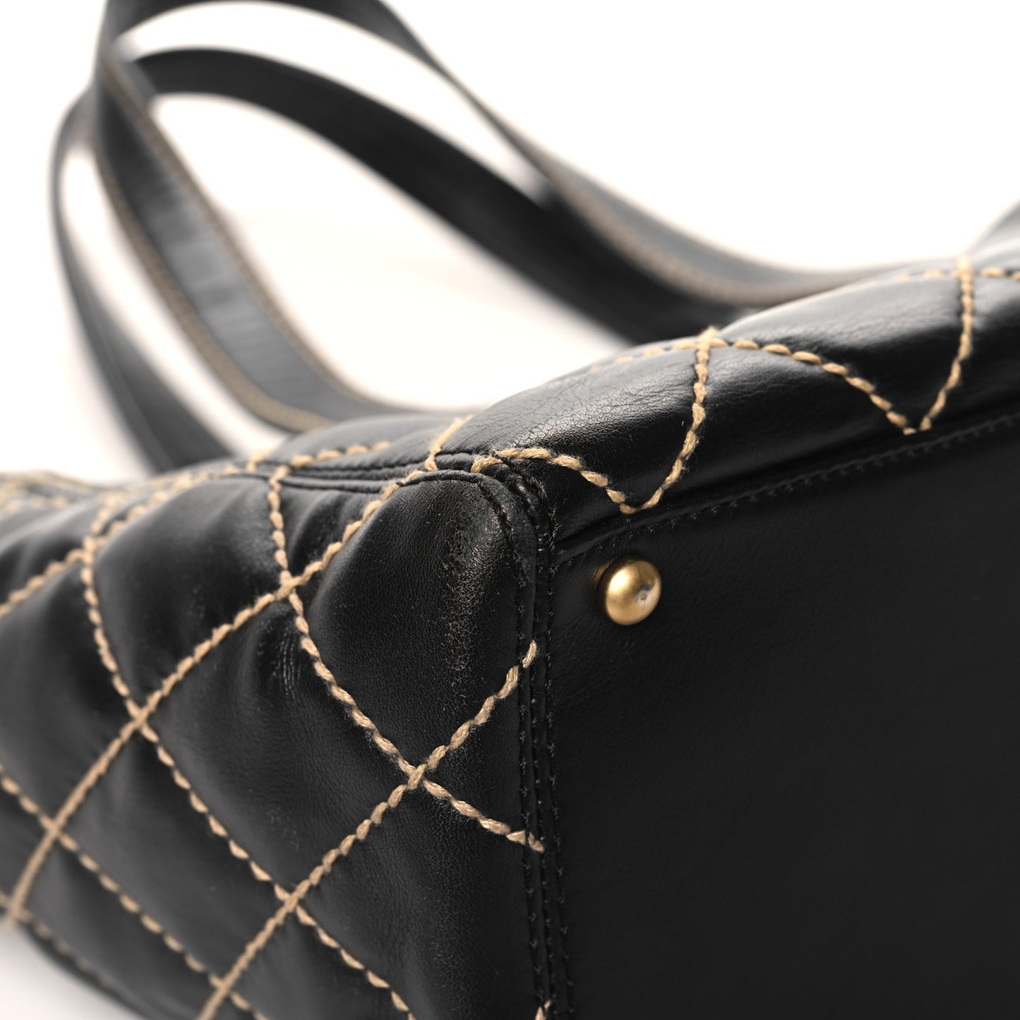 Calfskin Contrast Stitch Surpique Tote Black